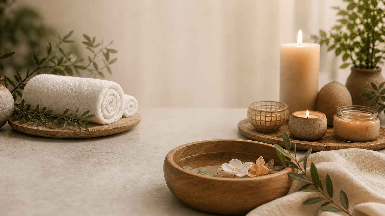 Spa con velas y plantas